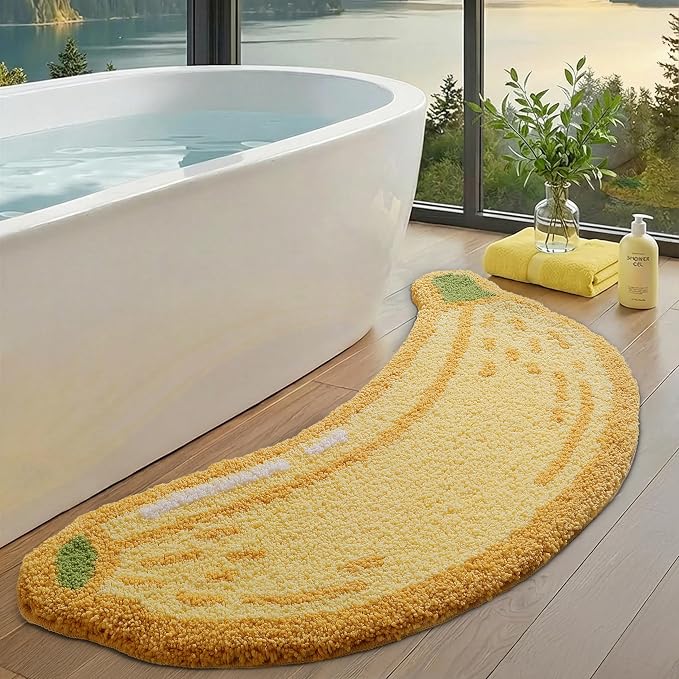 LUMI Cute Bathroom Rug, Absorbent Non Slip Bath Mat, 18.5"x39.5", Banana | Soft Plush Microfiber Runner Rug, Quick Dry, Washable Fruit Bath Mats for Shower Floor, Sink Bathtub, Bedroom, Kids Room