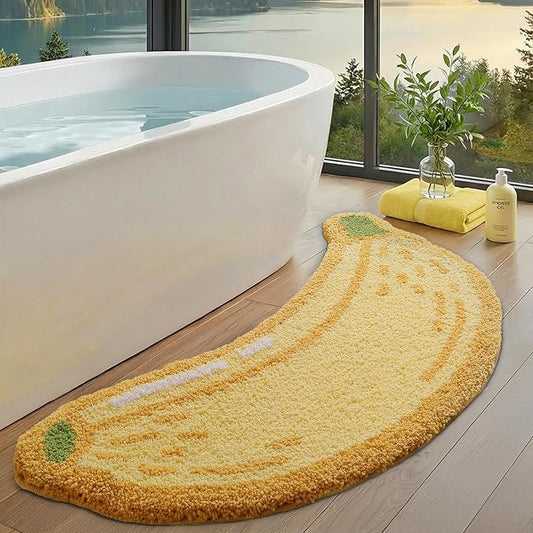 LUMI Cute Bathroom Rug, Absorbent Non Slip Bath Mat, 18.5"x39.5", Banana | Soft Plush Microfiber Runner Rug, Quick Dry, Washable Fruit Bath Mats for Shower Floor, Sink Bathtub, Bedroom, Kids Room