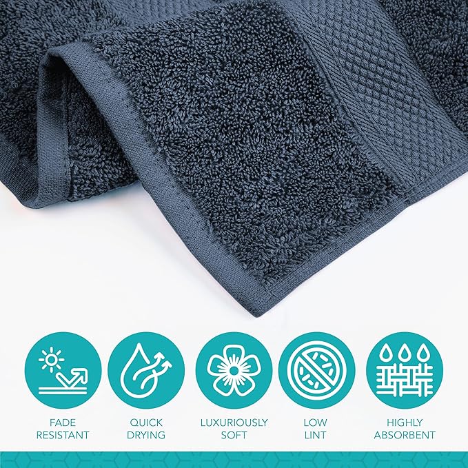 Pleasant Home Bath Towels Set of 6 (24” x 50”) 100% Cotton, Navy | 515 GSM | Lightweight, Soft & Highly Absorbent Luxury Towels for Bathroom | for Gym, Pool & Spa