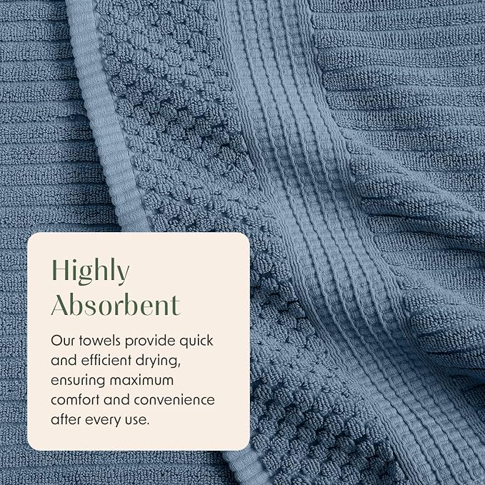 100% Cotton Bath Towel Set | 6-Piece Set | Textured | Ocean | Absorbent & Quick-Dry Bathroom Towels | Textured and Durable Cotton Towels for Bathroom | OEKO-TEX | Krista Collection