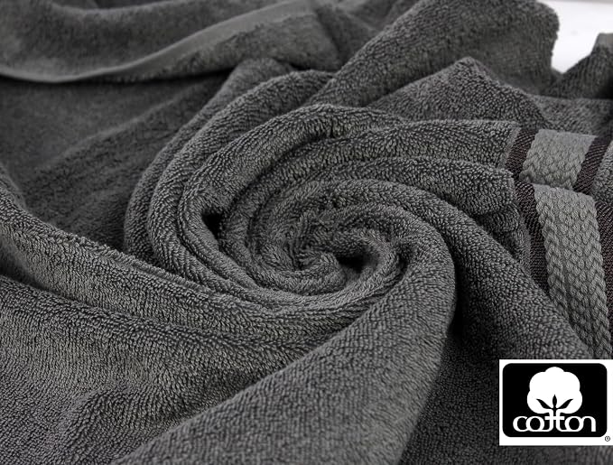 COTTON CRAFT Ultra Soft Bath Towels - 4 Pack 100% Cotton Large 30x54 inches | Oversized 580 GSM Absorbent Charcoal Bath Towel with Luxurious Rayon Border - Ideal for Everyday use - Easy Care Machine Wash