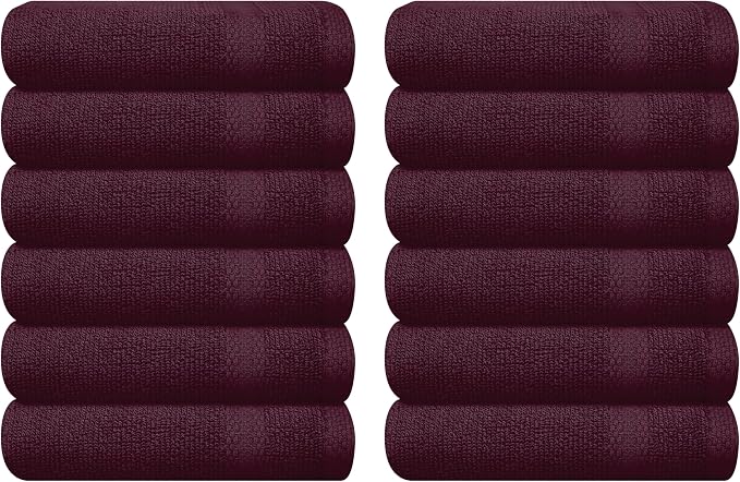 GLAMBURG Ultra Soft 12-Piece Washcloths Set 13x13-100% Ringspun Cotton - Durable & Highly Absorbent Face Towels - Ideal for use in Bathroom, Kitchen, Gym, Spa & General Cleaning - Burgundy