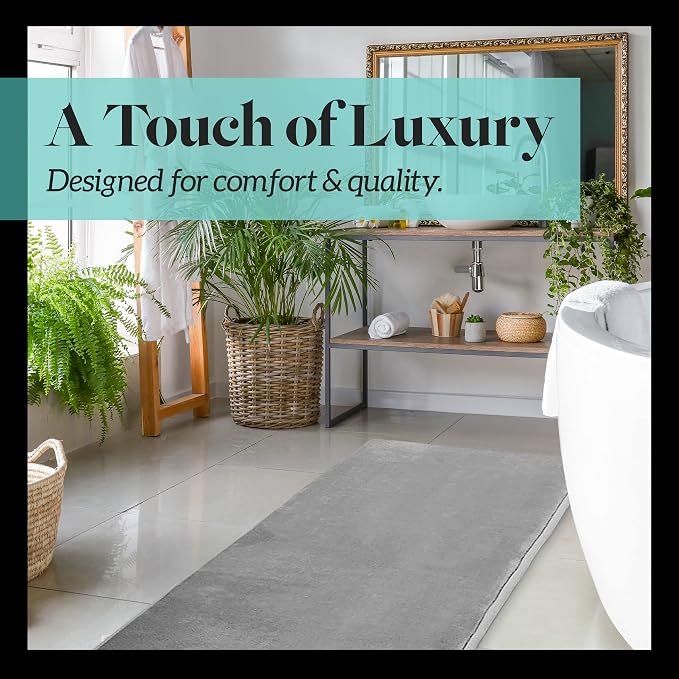 Memory Foam Bath Mat Non Slip Absorbent Super Cozy Velvet Bathroom Rug Carpet (24 inches X 48 inches, Grey)
