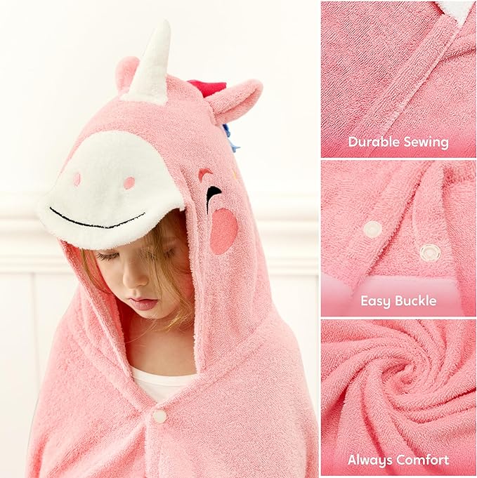 Joiedomi Unicorn Hooded Towel for Kids Soft 100% Cotton Bath Beach Towel 30" x 50" for Kids 3-8 Years Toddler Pool Poncho with Hood Absorbent Swim Wrap for Boys Girls