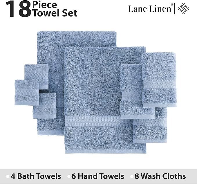 LANE LINEN Towel Set for Bathroom Soft Absorbent Quick Dry - Allure | Cotton Towels For Bathroom - Coordinated Colors, OEKO-TEX Certified, Ring-Spun Durability