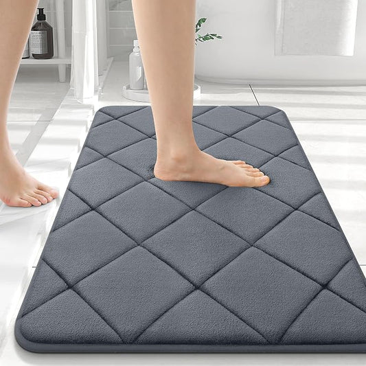 OLANLY Memory Foam Bath Mat 36x24, Ultra Soft and Absorbent Bathroom Rugs | Dark Grey, Quick Dry, Machine Washable Shower Bath Rugs, Comfortable Bath Carpet for Bathroom Floor, Tub and Shower