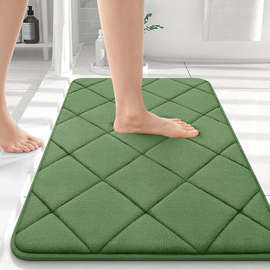 OLANLY Memory Foam Bath Mat 36x24, Ultra Soft and Absorbent Bathroom Rugs | Olive Green, Quick Dry, Machine Washable Shower Bath Rugs, Comfortable Bath Carpet for Bathroom Floor, Tub and Shower