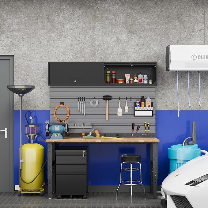 Fesbos Metal Storage Cabinet Black Wall Cabinets with Locking Door - Wall Mounted Storage Cabinet for Garage Warehouse Home Office - Assembly Required