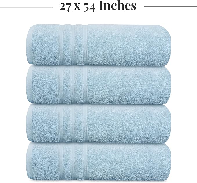 4 Piece Bath Towels 27x54 Inches, Sky Blue | 100% Cotton, Lightweight & Quick-Dry, Ideal for Daily Bathroom Use, Practical & Comfortable