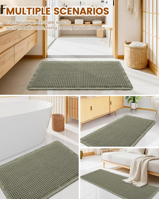 Smiry Waffle Bath Mat 30X18, Extra Soft Absorbent Bathroom Rugs, Green | Non Slip Machine Washable Quick Dry Bath Rugs for Bathroom Floor, Tub, Shower, Home Decor Accessories
