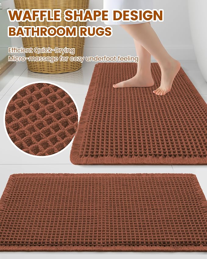 Smiry Waffle Bath Mat 30X18, Extra Soft Absorbent Bathroom Rugs, Orange | Non Slip Machine Washable Quick Dry Bath Rugs for Bathroom Floor, Tub, Shower, Home Decor Accessories