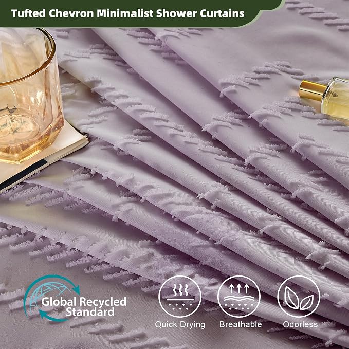 Siiluminisoy Extra Long Boho Shower Curtain Purple Woven Fabric 78 in Shower Curtain, Tufted Chevron Striped, 72 x 78, Modern Chic Textured Minimalist Cute Shower Curtain for Bathroom