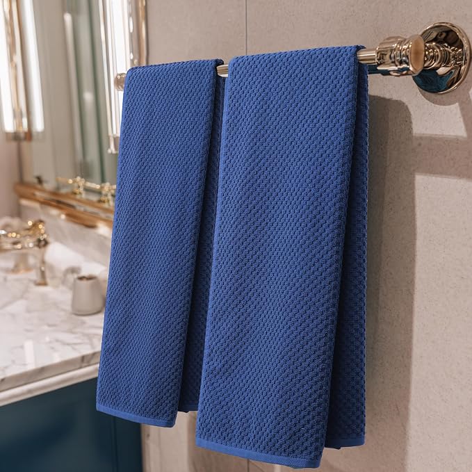 COTTON CRAFT Euro Spa Waffle Weave Bath Towels - Set of 4 Blue Towels | Pure 100% Ringspun Cotton Oversized Luxurious Towel Set - Soft Plush Super Absorbent Low Lint Quick Dry - 30 x 56 inches