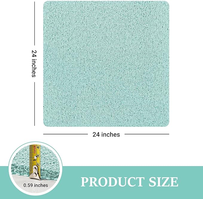 Shower Mat Bathtub Mat Non-Slip,24x24 inch, Soft Tub Mat with Drain,PVC Loofah Bath Mat (Phthalate Free) for Tub and Bathroom,Quick Drying,Green