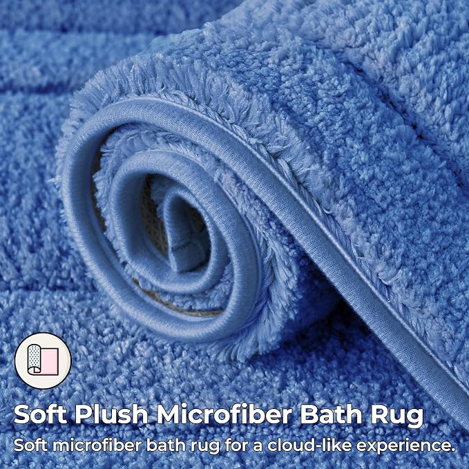 GRANNY SAYS Blue Bathroom Runner Rug 24" x 48", Soft Microfiber Bath Mat | Non-Slip long rug with TPR Backing, Absorbent, Machine Washable Extra Large Bath Rugs for Double Vanity, Shower, Tub