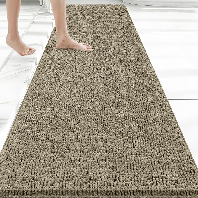 Bcoimo Bath Rug Mat,70x24 High Absorbent Latte Long Bathroom Runner Rugs | No Slip with Rubber Back Chenille Bathroom Mats For Floor,Tub,Shower; Extra Soft, Quick Dry Microfiber mats; Machine Washable