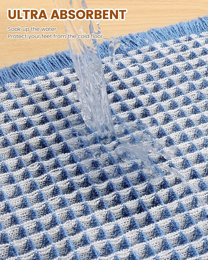 Smiry Waffle Bath Mat 30X20, Soft Absorbent Bathroom Rugs, Blue & Cream | Non Slip Machine Washable Quick Dry Bath Rugs for Bathroom Floor, Tub, Shower, Home Decor Accessories