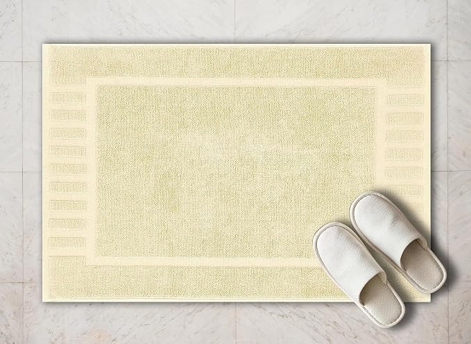 White Classic Luxury Bath Mat Floor Towel Set - Absorbent Cotton Hotel Spa Shower/Bathtub Mats [Not a Bathroom Rug] 22"x34" | 2 Pack | Beige