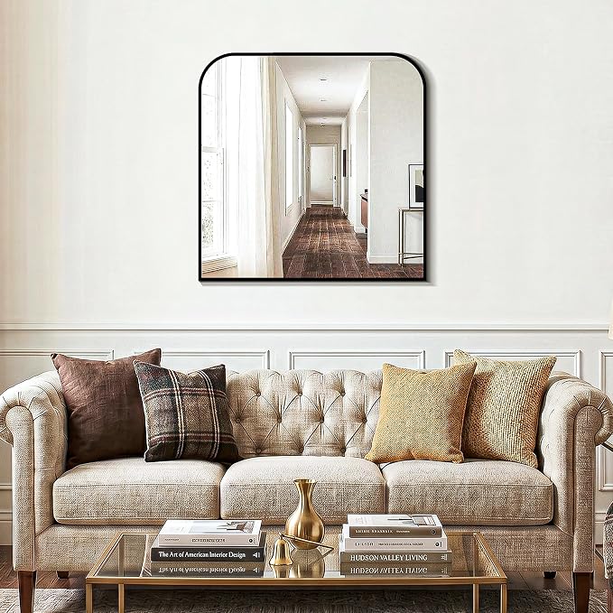 Black Bathroom Vanity Mirror 30x30 Inch, Metal Framed | HD Tempered Glass, Bathroom Mirror for over Sink, Living Room, Bedroom, Entryway, Mantel, Fireplace, Wall Mounted