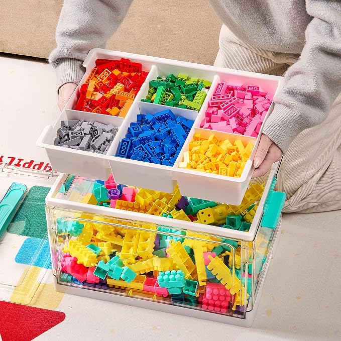 Vtopmart 24 QT Clear Plastic Craft Storage Box with Tray & Dividers, 2 Pack | Art Supply Organizer for Coloring Books, Craft Supplies, Modeling Clay, Molds, Easy Access