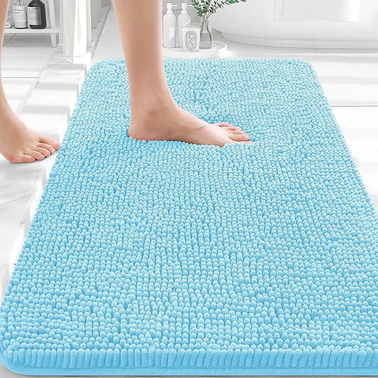 OLANLY Bathroom Rugs 30x20, Extra Soft Absorbent Chenille Bath Rugs | Sky Blue, Quick-Drying Rubber Backing, Machine Washable Bath Mat for Bathroom Floor, Tub and Shower, Home Decor Accessories