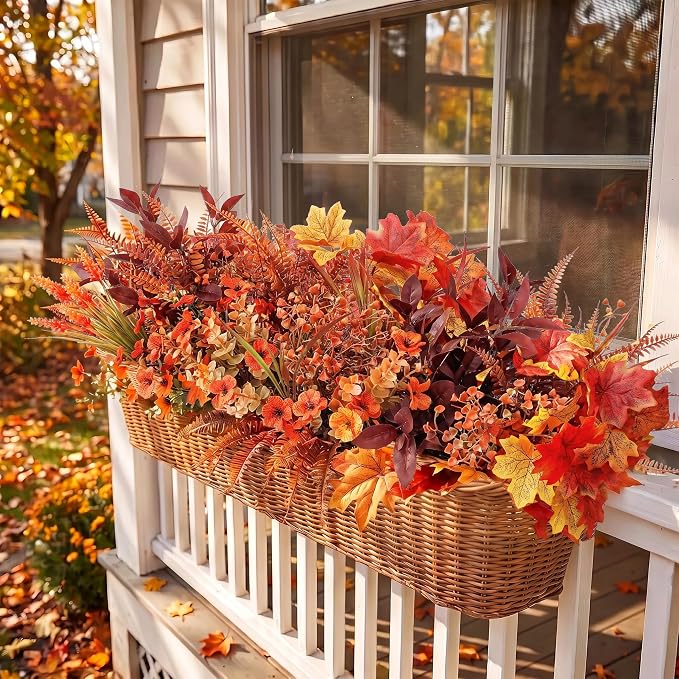 24 Pcs Artificial Fall Flowers Fake Mums for Decoration Outdoor | UV resistant, silk flowers, plastic plants, for indoor outside autumn Thanksgiving garden yard window box home decor