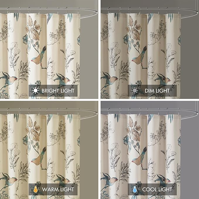 Madison Park Farmhouse Cotton Shower Curtain, 72"x72", Khaki | Bird & Leaf Print, Shower Curtains for Bathroom, Modern Country Bathroom Décor, Machine Washable