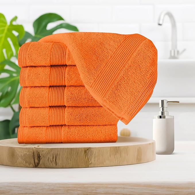 Ultra Soft 6-Piece Hand Towel Set 16x28-100% Ringspun Cotton - Durable & Highly Absorbent Hand Towels - Ideal for use in Bathroom, Kitchen, Gym, Spa & General Cleaning - Orange