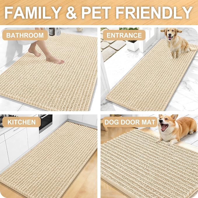 OLANLY Large Bathroom Rugs 44x32, Thick Soft Absorbent Chenille Bath Rugs | Beige, Quick-Drying Rubber Backing, Shaggy Bath Mat, Machine Washable for Floor, Tub and Shower, Home Decor Accessories