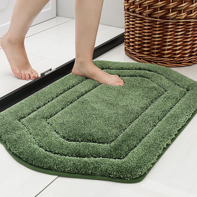 COSY HOMEER Non-Slip Bath Mat Extra Thick Absorbent Plush Washable | 17"x27" Green Non-Slip Extra Thick Plush Absorbent Machine Washable Bath Mat Bathroom Rug Floor Tub Shower