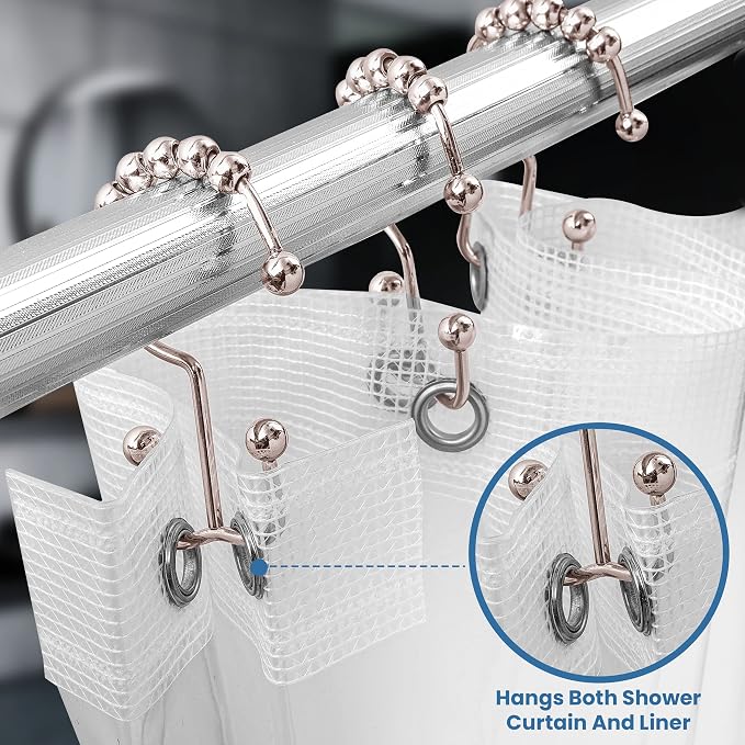 Utopia Bedding Double Glide Shower Curtain Hooks, 12 Pack, Matt Nickel | Premium rust-resistant shower curtain rings provide reliable performance in bathrooms, guest rooms, and hotels