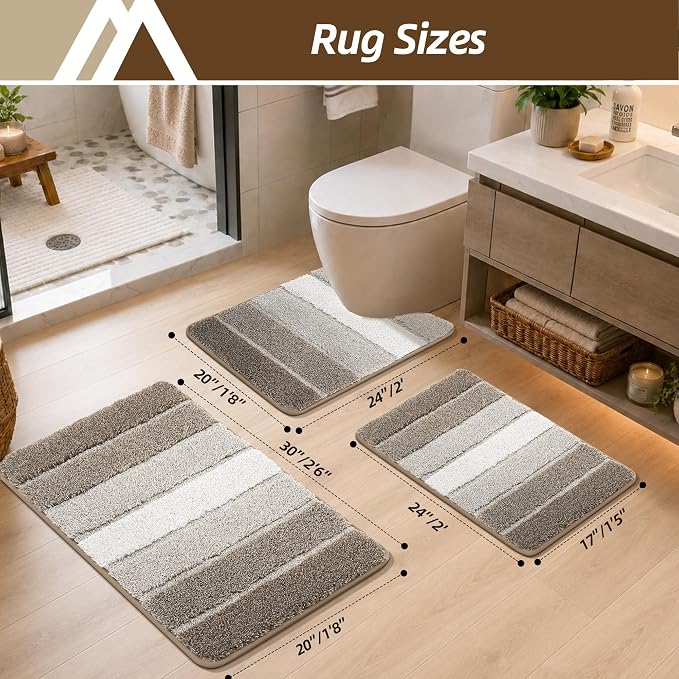 COSY HOMEER Bathroom Rugs 30x20,Ultra Soft Absorbent Bath Mat,Brown | Non-Slip TPR Backing Stays in Place, Machine Washable Bath Rugs Shaggy Rug for Bathroom Floor