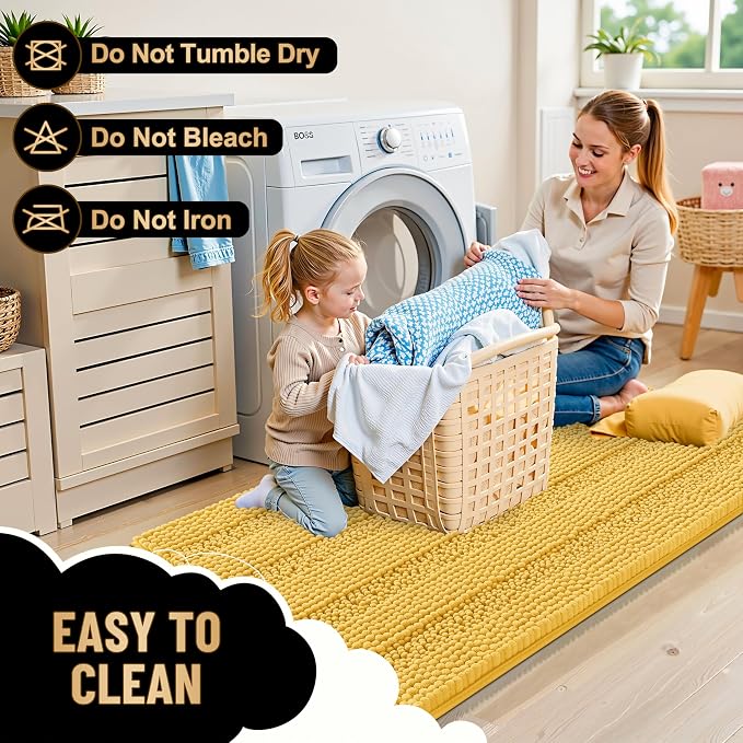 OLANLY Thick Small Bathroom Rugs 24x16, Soft Chenille Bath Rugs, Yellow | Rubber Backing, Machine Wash, Extra Absorbent Striped Bath Mats for Bathroom Floor, Tub and Shower, Home Decor Accessories