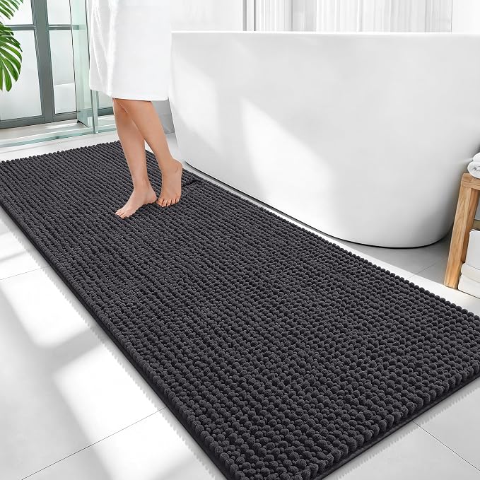OLANLY Thick Chenille Bathroom Runner Rugs Mats 59x24, Dark Grey | Soft Absorbent Bath Rugs, Rubber Backing, Machine Wash Dry, Bath Mats for Bathroom, Tub and Shower, Home Decor Accessories