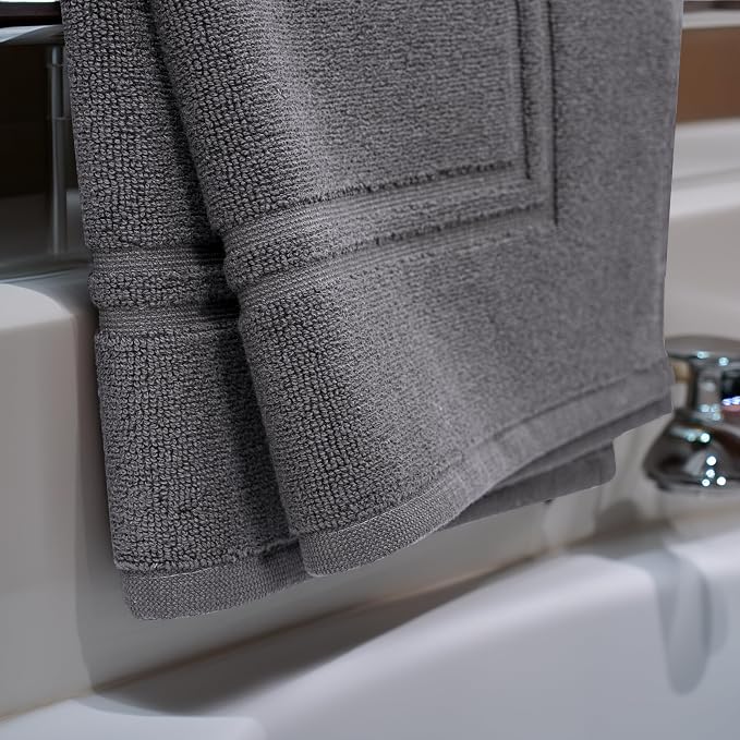 2 Piece Bath Mats 20 x 32 Inches, Dark Grey | 100% Cotton Terry Bath Mats, Super Absorbent, Hotel Quality Premium Floor Towels, Luxurious, Soft & Quick Dry