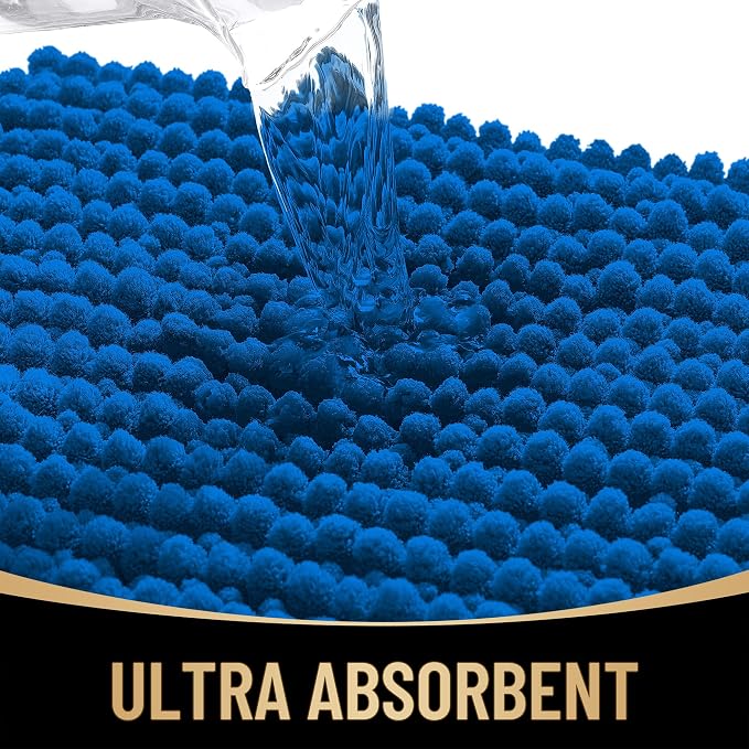 OLANLY Thick Chenille Small Bathroom Rugs Mats 24x16, Deep Navy Blue | Soft Absorbent Bath Rugs, Rubber Backing, Machine Wash Dry, Bath Mats for Bathroom, Tub and Shower, Home Decor Accessories