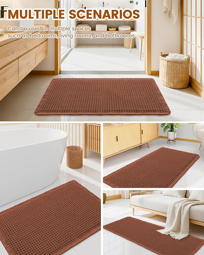 Smiry Waffle Bath Mat 30X18, Extra Soft Absorbent Bathroom Rugs, Orange | Non Slip Machine Washable Quick Dry Bath Rugs for Bathroom Floor, Tub, Shower, Home Decor Accessories