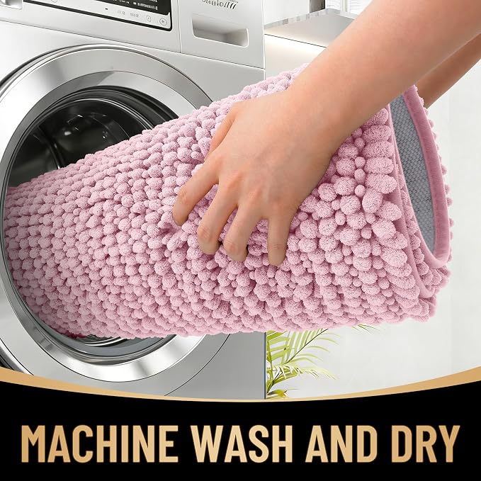 OLANLY Thick Chenille Bathroom Runner Rugs Mats 47x20, Dusty Rose | Soft Absorbent Bath Rugs, Rubber Backing, Machine Wash Dry, Bath Mats for Bathroom, Tub and Shower, Home Decor Accessories