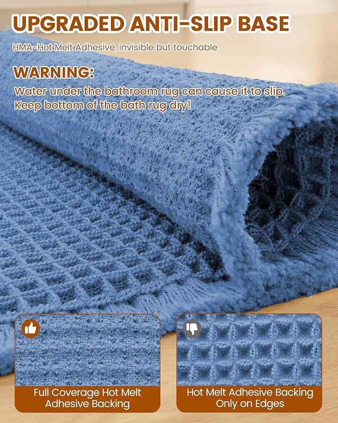 Smiry Waffle Bath Mat 30X20, Extra Soft Absorbent Bathroom Rugs, Blue | Non Slip Machine Washable Quick Dry Bath Rugs for Bathroom Floor, Tub, Shower, Home Decor Accessories