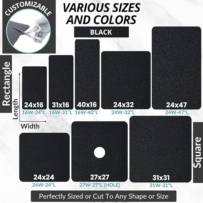 Soft Shower Mat Non Slip - PVC Loofah Inside or Outside Showers, Bathtubs, Bathrooms, and Wet Areas - Safe for Textured Tiled and Smooth Floor - No Suction Cups Secure Anti Slip (Black 24 x 47)