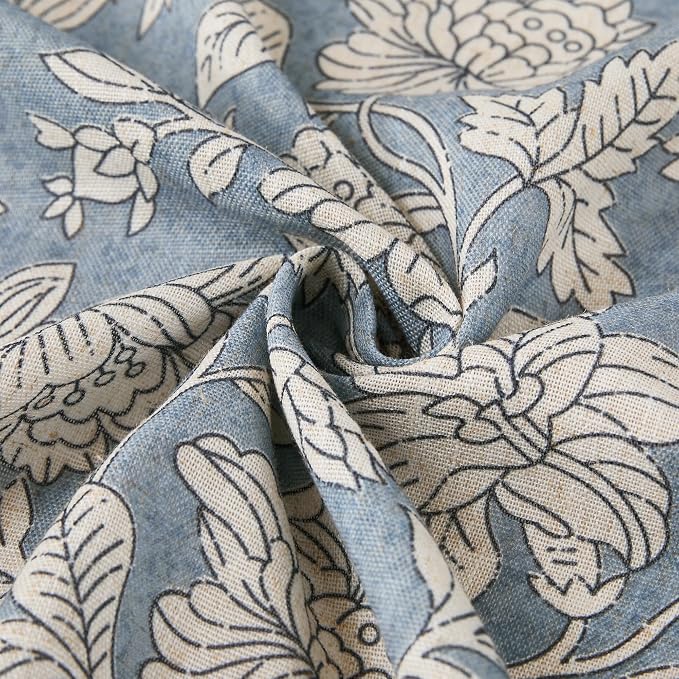 Lush Decor Zara Floral Block Linen Textured Shower Curtain Single 72" W x 72" L Blue - Floral Bath Curtain - Vintage Decor