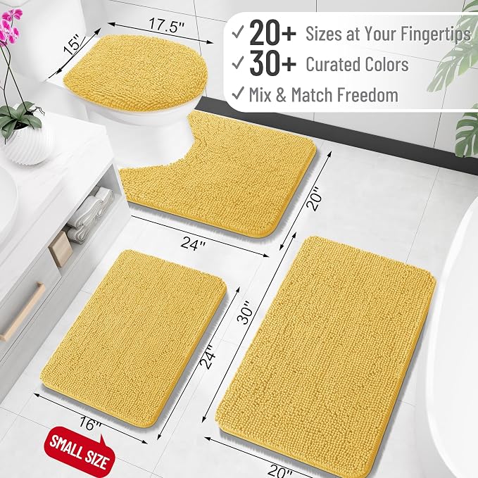 OLANLY Small Bathroom Rugs 24x16, Extra Soft Absorbent Chenille Bath Rugs | Yellow, Quick-Drying Rubber Backing, Machine Washable Bath Mat for Bathroom Floor, Tub and Shower, Home Decor Accessories