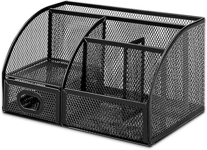 Amazon Basics Mesh Pen Holder and Desktop Desk Organizer, Office Caddy Storage for Writing Utensils, 9.1 x 5.9 x 5.5 inches, Black