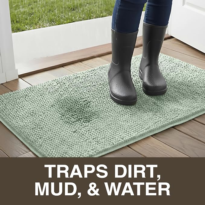 Neater Home Plush Bathroom Rugs 36x24 Thick Chenille Quick Dry Microfiber Absorbent Bath Mat, Soft Bath Rugs, Machine Washable Bathroom Floor Mat for Tub Shower Sink, Home Decor Accessories, Green