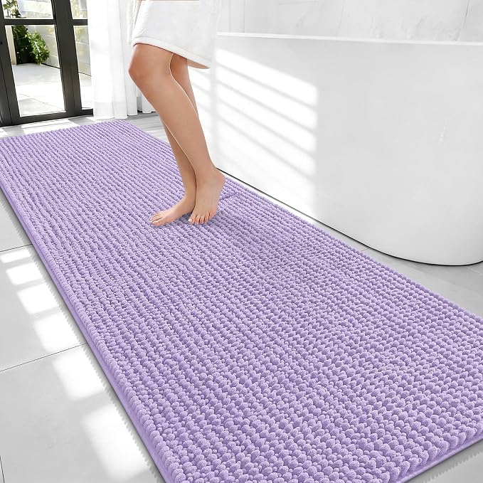 OLANLY Thick Chenille Bathroom Runner Rugs Mats 70x24, Lavender | Soft Absorbent Bath Rugs, Rubber Backing, Machine Wash Dry, Bath Mats for Bathroom, Tub and Shower, Home Decor Accessories