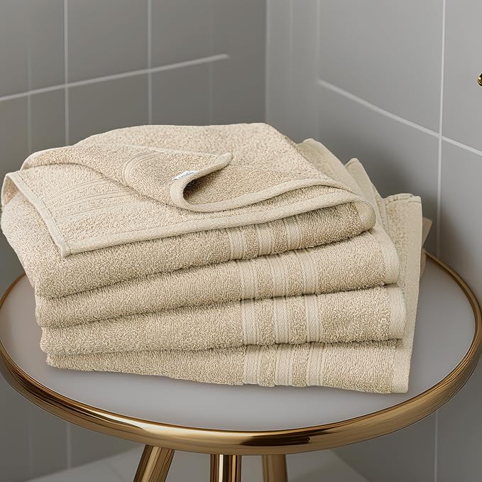 4 Piece Bath Towels 27x54 Inches, Beige | 100% Cotton, Lightweight & Quick-Dry, Ideal for Daily Bathroom Use, Practical & Comfortable