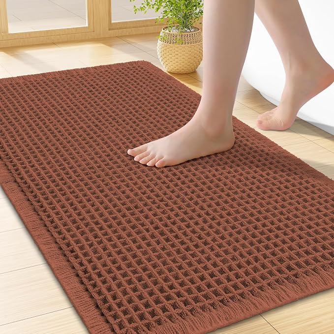 Smiry Waffle Bath Mat 24X16, Extra Soft Absorbent Bathroom Rugs, Orange | Non Slip Machine Washable Quick Dry Bath Rugs for Bathroom Floor, Tub, Shower, Home Decor Accessories