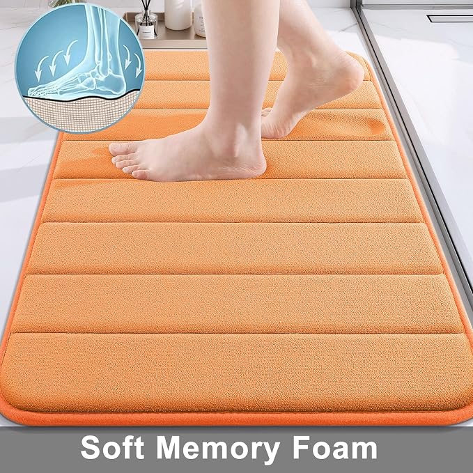 Buganda Memory Foam Bath Mat 30 x 20, Ultra Soft Absorbent Bathroom Rugs | Orange, Machine Washable Quick Dry Bath Mats for Bathroom Floor, Shower and Tub, Home Decor Accessories