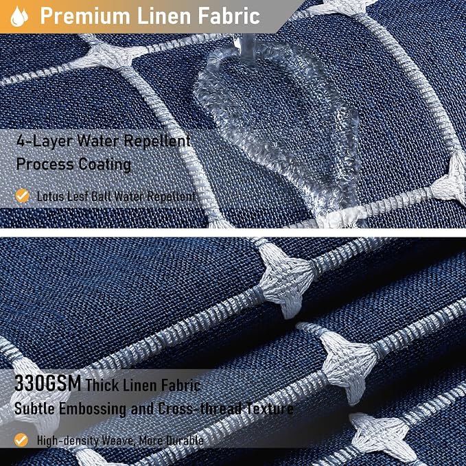 60x72 Boho Farmhouse Linen Heavy Duty Shower Curtain Set, Navy Blue | Narrow Size, 330GSM Linen Blend, 3-side Tassels, Water Repellent Fabric, 10 Plastic Hooks, Rustic Bohemian, Machine Washable
