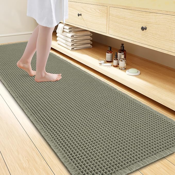 Smiry Waffle Bath Mat 72X24, Extra Soft Absorbent Bathroom Rugs, Green | Non Slip Machine Washable Quick Dry Bath Rugs for Bathroom Floor, Tub, Shower, Home Decor Accessories